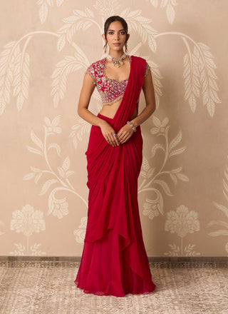 Red dilruba sari with blouse