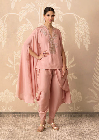 Dusky pink mehraab silk cape set
