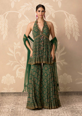 Green printed sancha peplum garara set