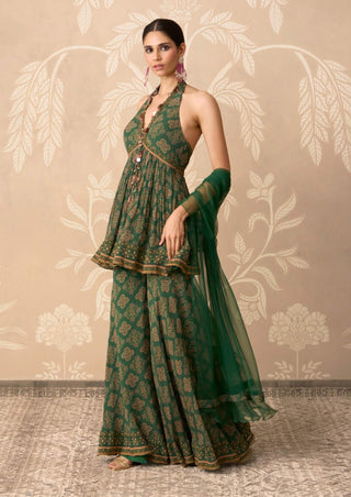 Green printed sancha peplum garara set