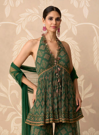 Green printed sancha peplum garara set
