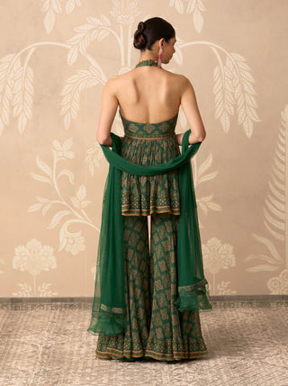 Green printed sancha peplum garara set