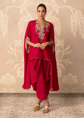 Red shama silk cape set