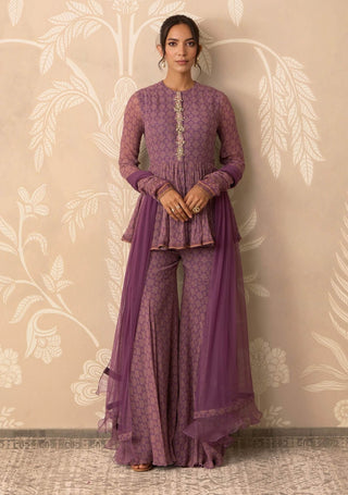 Lilac printed izhaar peplum garara set