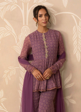 Lilac printed izhaar peplum garara set