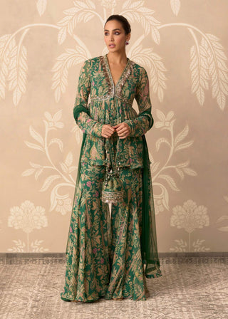Green printed nazneen peplum garara set