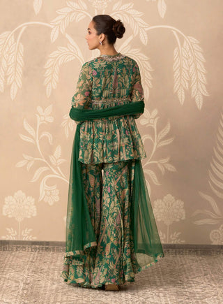 Green printed nazneen peplum garara set