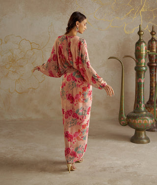 Blush Rose Draped Kaftan Dress by Chhavvi Aggarwal available on Indiaspopup.com