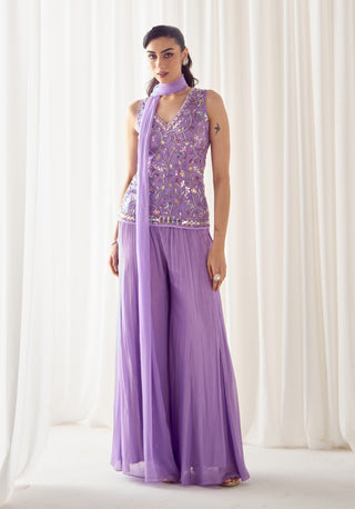 Lavender fitted kurta with sharara set