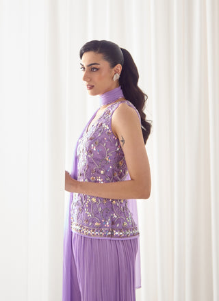 Lavender fitted kurta with sharara set