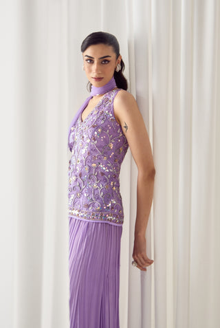 Lavender fitted kurta with sharara set
