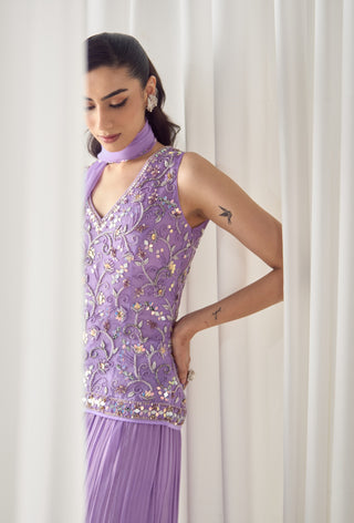 Lavender fitted kurta with sharara set