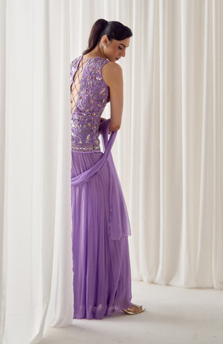 Lavender fitted kurta with sharara set