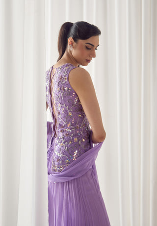 Lavender fitted kurta with sharara set