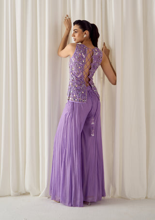 Lavender fitted kurta with sharara set