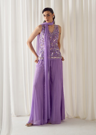 Lavender fitted kurta with sharara set