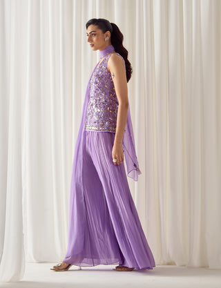 Lavender fitted kurta with sharara set