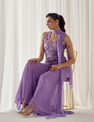 Lavender fitted kurta with sharara set