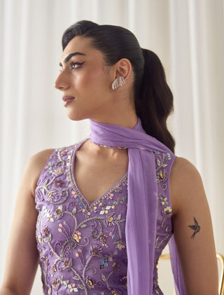 Lavender fitted kurta with sharara set