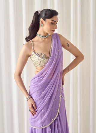 Lavender pre-stitched sari with blouse