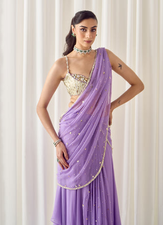 Lavender pre-stitched sari with blouse