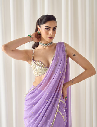Lavender pre-stitched sari with blouse