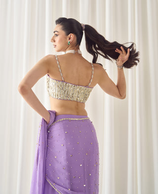 Lavender pre-stitched sari with blouse