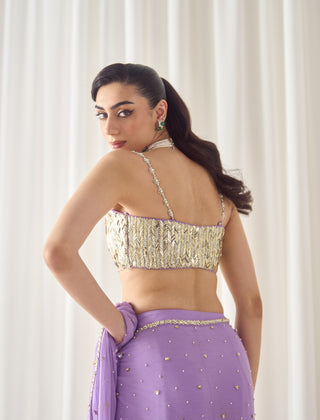 Lavender pre-stitched sari with blouse