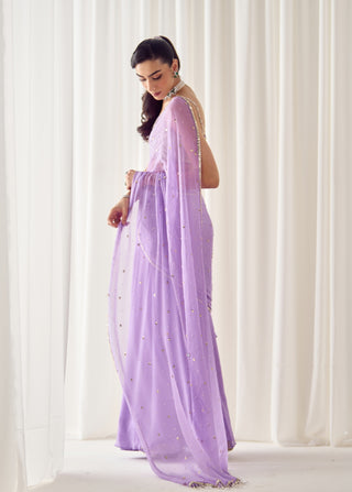 Lavender pre-stitched sari with blouse