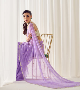 Lavender pre-stitched sari with blouse