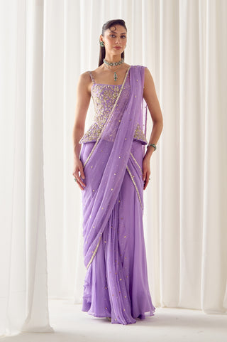 Lavender stitched sari with corset