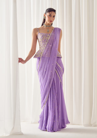 Lavender stitched sari with corset