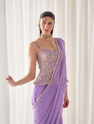 Lavender stitched sari with corset