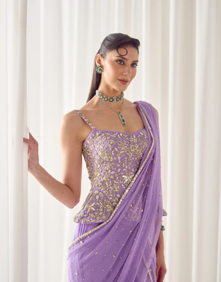 Lavender stitched sari with corset