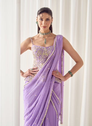 Lavender stitched sari with corset