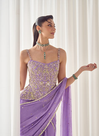 Lavender stitched sari with corset