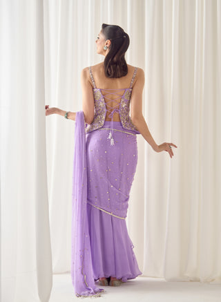 Lavender stitched sari with corset