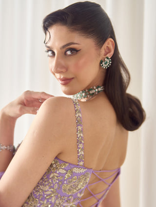 Lavender stitched sari with corset