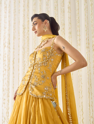 Mustard gold peplum and lehenga set