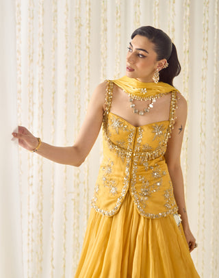 Mustard gold peplum and lehenga set