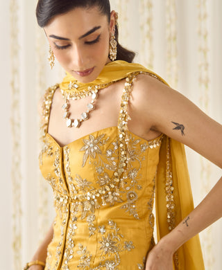 Mustard gold peplum and lehenga set