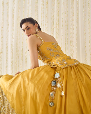 Mustard gold peplum and lehenga set