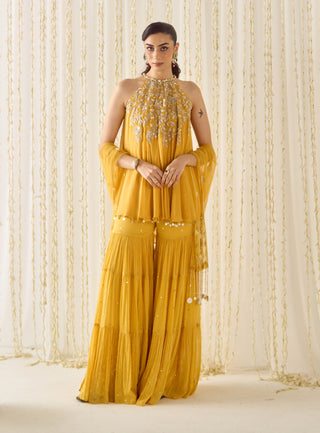 Mustard a-line kurta sharara set