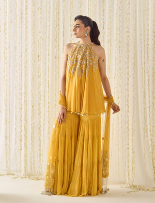 Mustard a-line kurta sharara set