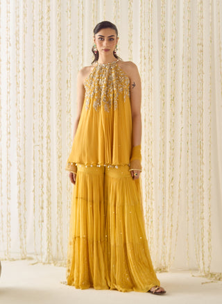 Mustard a-line kurta sharara set