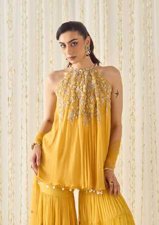 Mustard a-line kurta sharara set