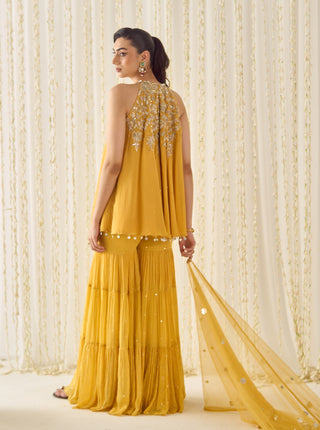 Mustard a-line kurta sharara set