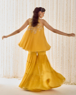 Mustard a-line kurta sharara set