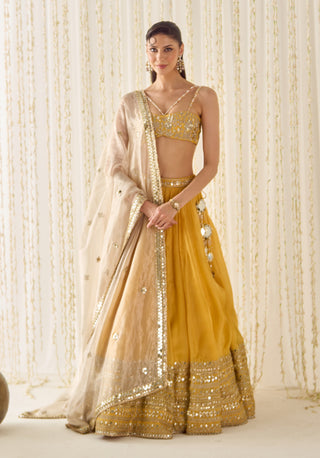 Mustard gold bustier and lehenga set