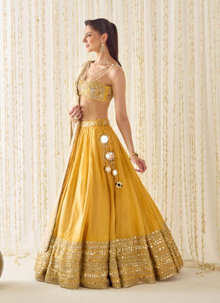 Mustard gold bustier and lehenga set